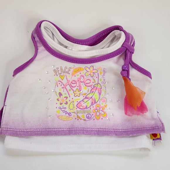 Build a Bear Dress Peach Flower Sparkle Bow Justice Tshirt Tassels Teddy Clothes - Picture 9 of 16